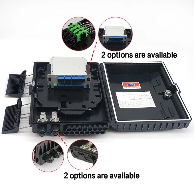 مجموعة معدات الألياف البصرية FTTH Box 16 توزيع الألياف البصرية الأساسية ABS الصندوق الأسود IP65 2